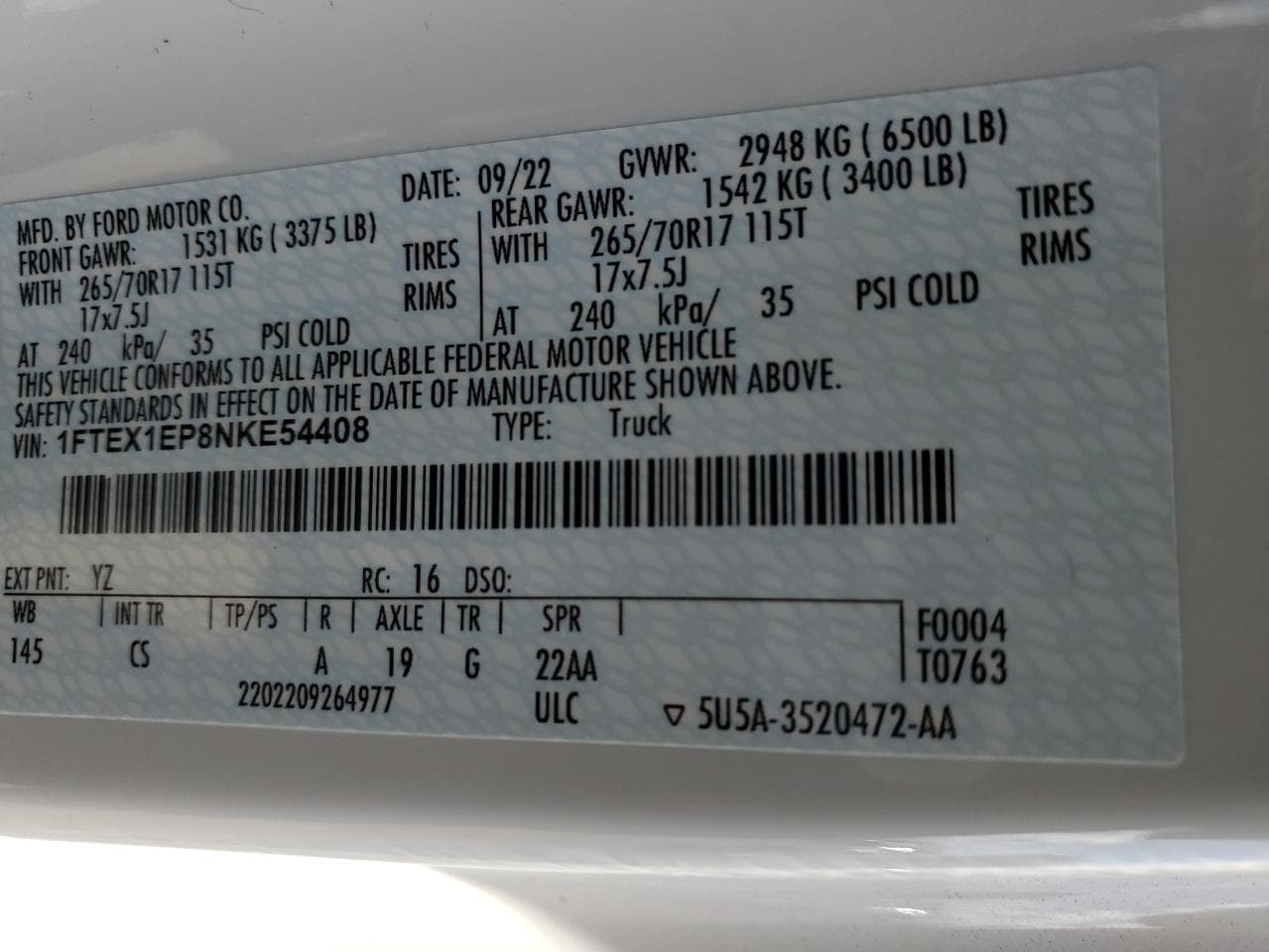 2022 Ford F150 Super Cab