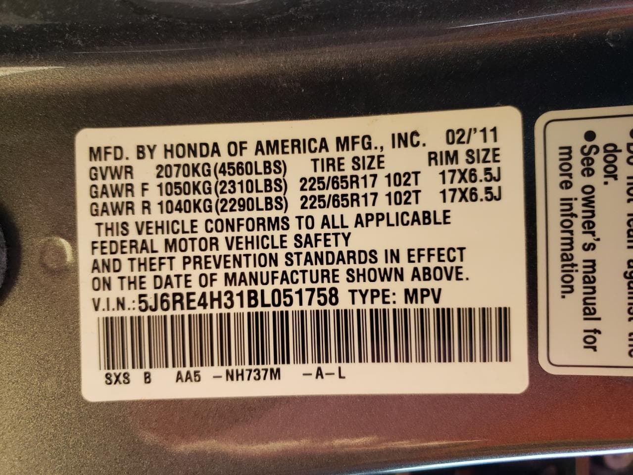2011 Honda Cr-V Lx